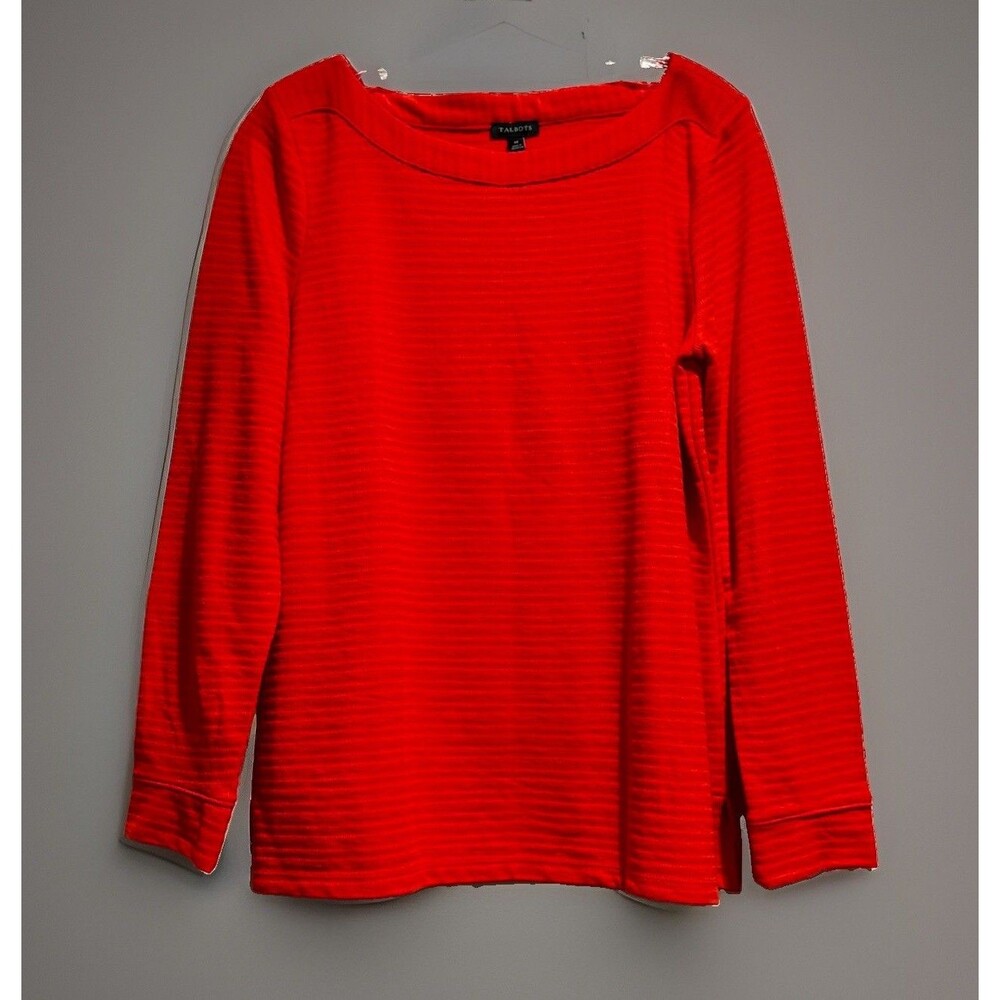 Talbots Orange Long Sleeve Sweater Boat Neck Ribbed Pullover Top Women’s Size M